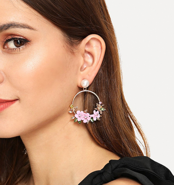 Colorful Crystal Petal Earrings with Pearl Hoops
