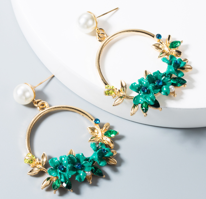 Colorful Crystal Petal Earrings with Pearl Hoops