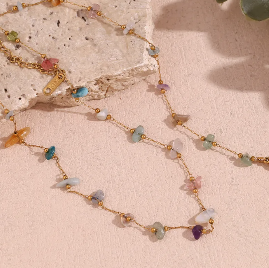 18K Gold-Plated Natural Gravel Bracelet & Necklace