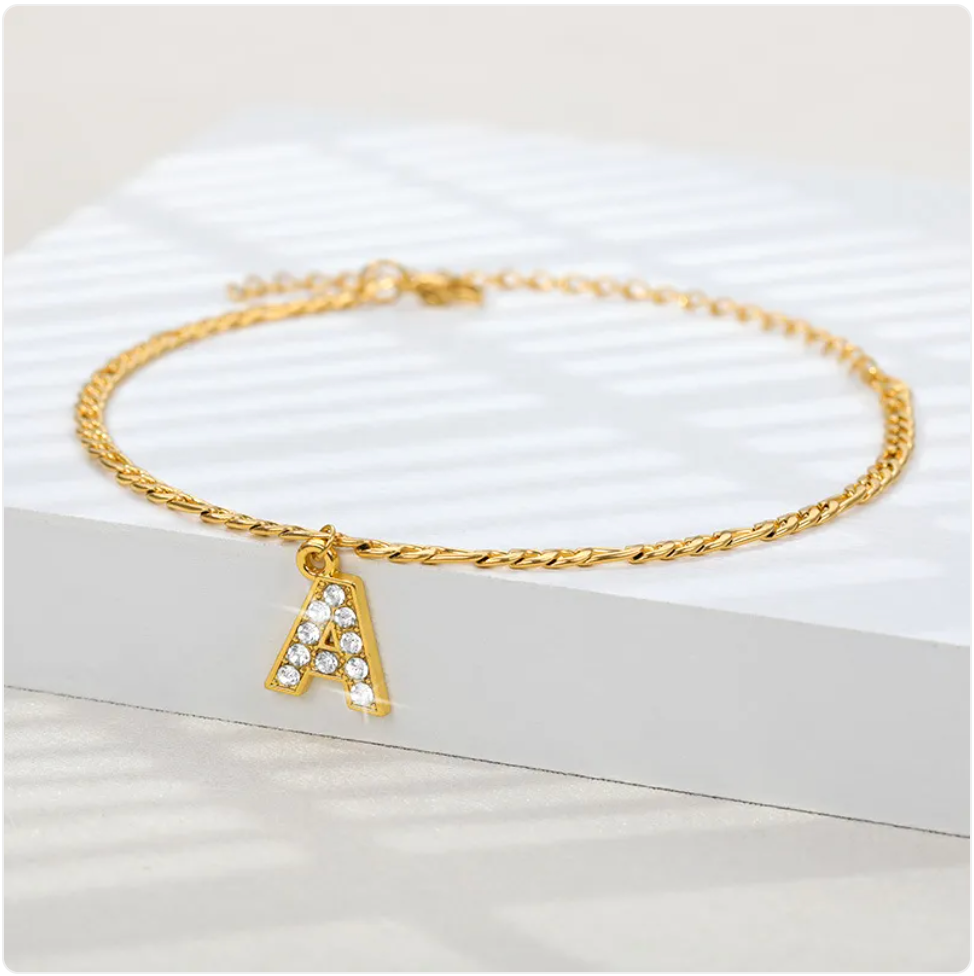 Vintage English Letter Pendant Anklet