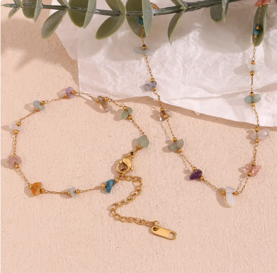 18K Gold-Plated Natural Gravel Bracelet & Necklace