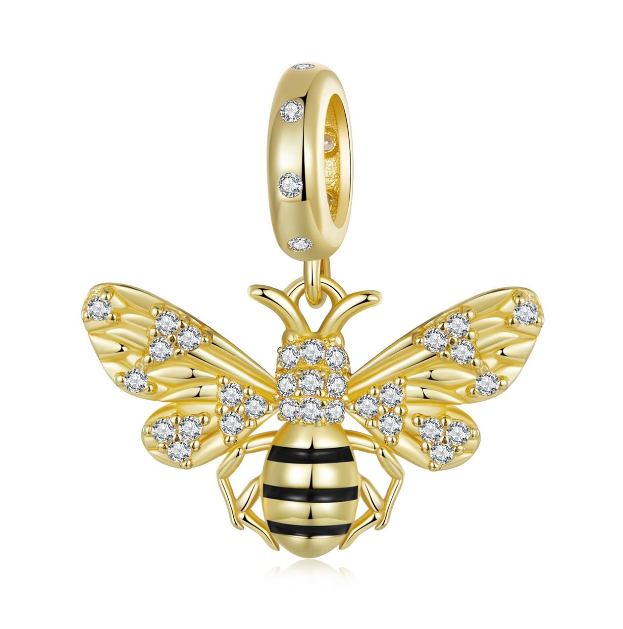 VOROCO Charm 925 Sterling Silver Bracelet Necklace Pendant Bead Charms Jewelry Gift for Women Mother Daughter Grandma Family Friends (Golden Bumblebee)