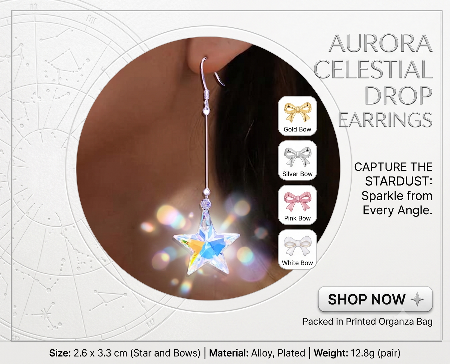 Gold & Silver Bow Stud Earrings for Women – Crystal Ribbon Dangle Earrings & Bow Jewelry Accent