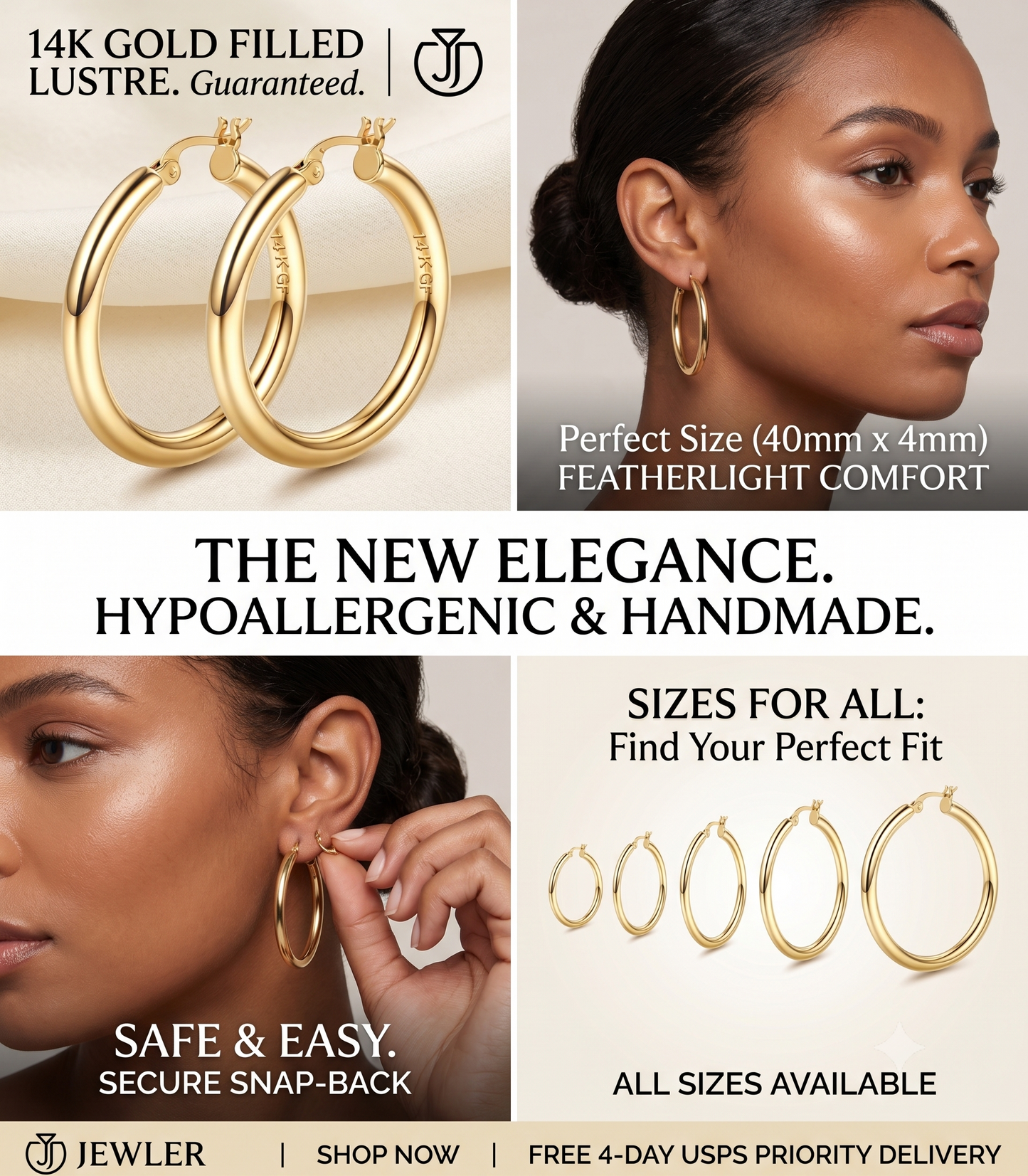 14K Stamped Real Gold Filled Shiny Polished Round Creole Hoop Earrings All Sizes