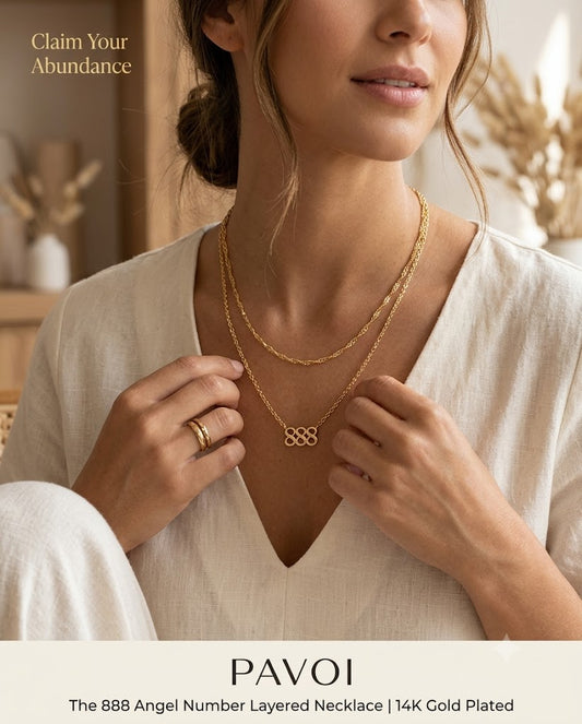 PAVOI 888 Angel Number Pendant Necklace — 14K Yellow Gold Plated
