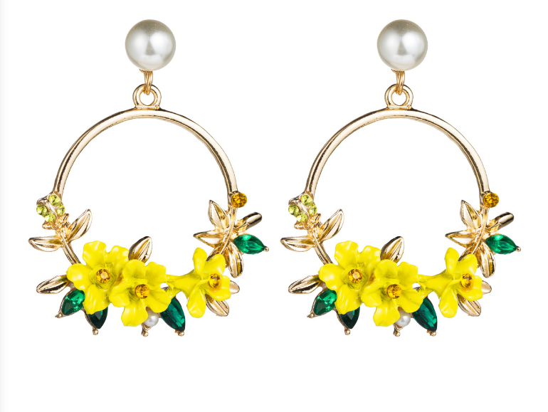 Colorful Crystal Petal Earrings with Pearl Hoops