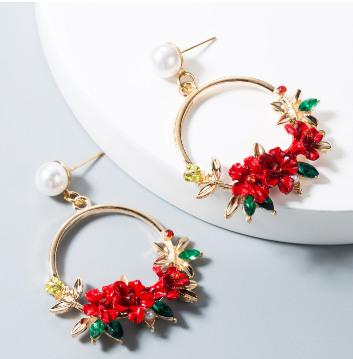 Colorful Crystal Petal Earrings with Pearl Hoops