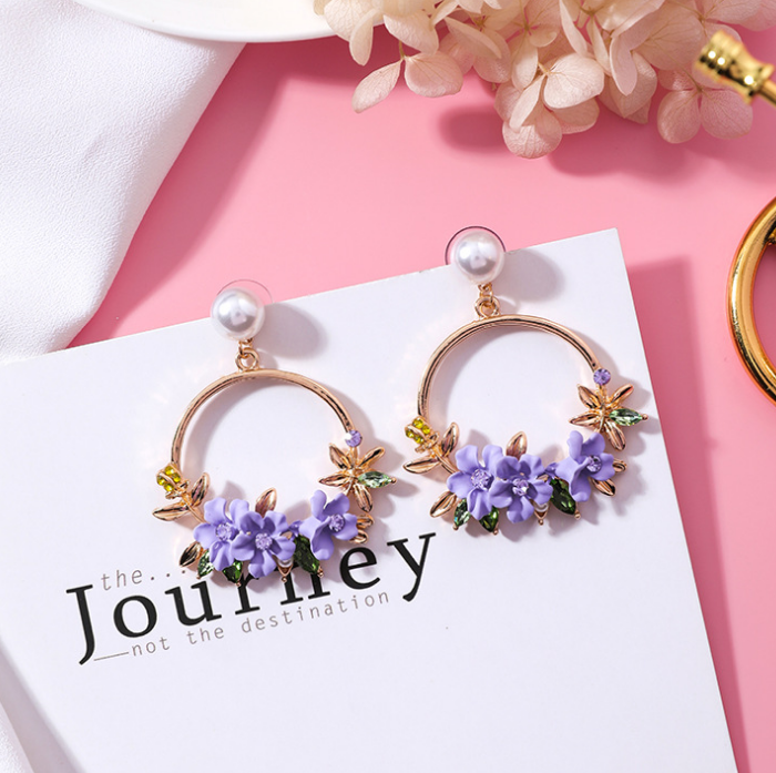 Colorful Crystal Petal Earrings with Pearl Hoops