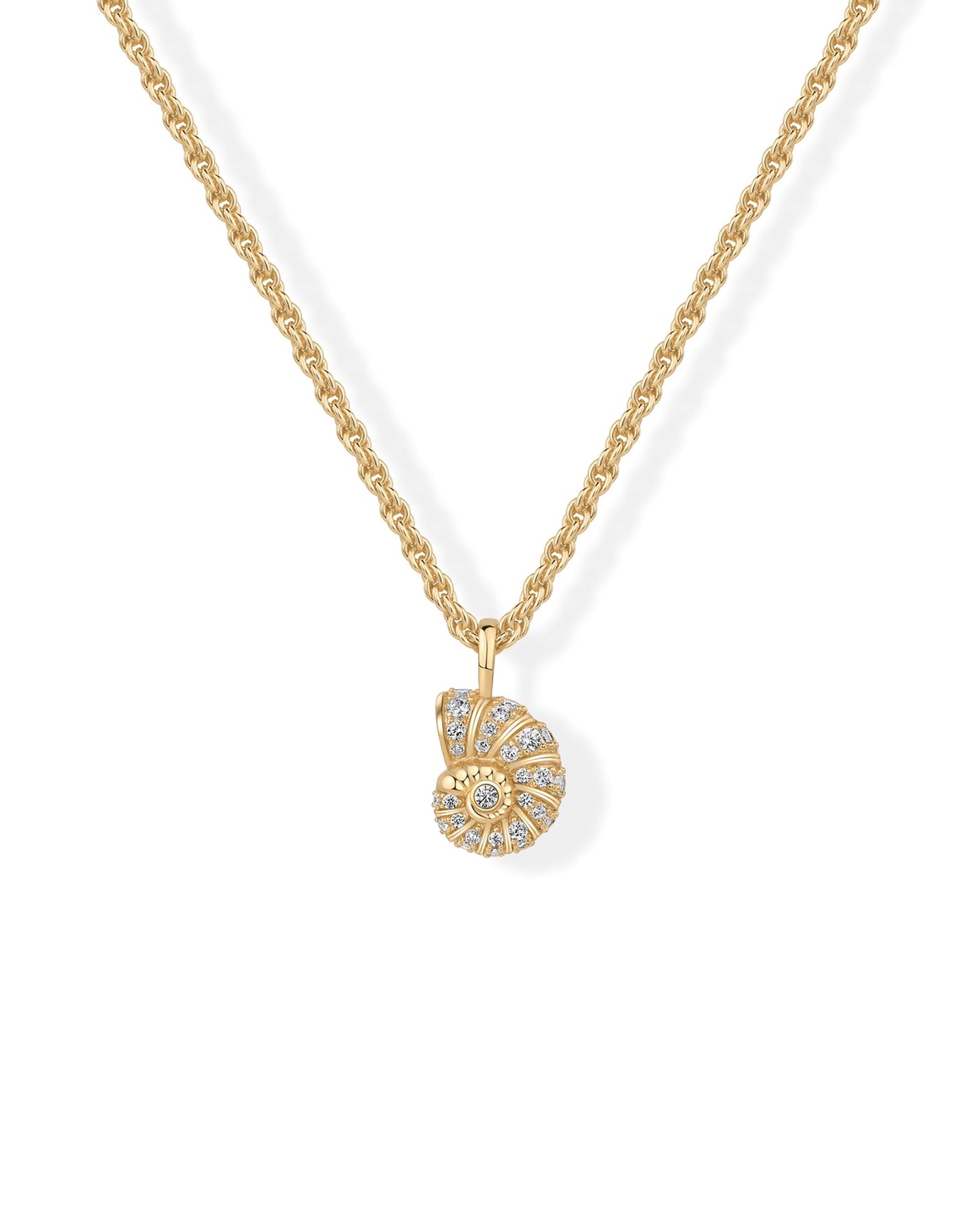 PAVOI 14K Gold Plated CZ Conch Seashell Pendant Necklace for Women | Dainty Beachy Summer Jewelry | 2mm Knit Rope Chain with Extender